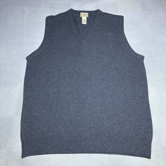LL Bean Navy 100%‎ Lambs Wool V-Neck Pullover Sweater Vest Men's Size Large Tall - Picture 1 of 6